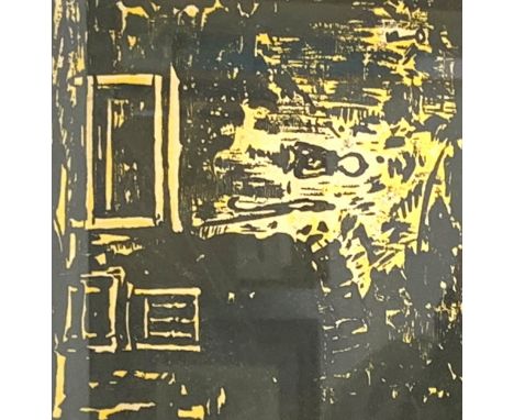 Fred Lawson (British 1888-1968): Interior Bolton Castle, woodblock print signed and titled 17cm x 17cm Condition Report & Fur