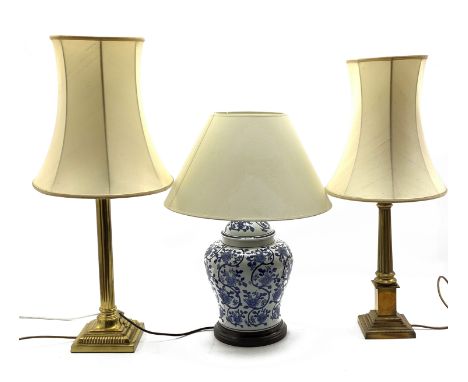 Laura Ashley brass Corinthian column table lamp on stepped square base with shade H41cm excluding fitting, another brass lamp