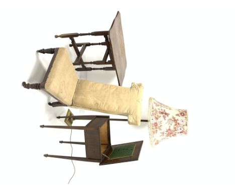 Early Victorian Prie Dieu chair, covered in Hessian, raised on turned carved supports terminating in ceramic castors, (W49cm)