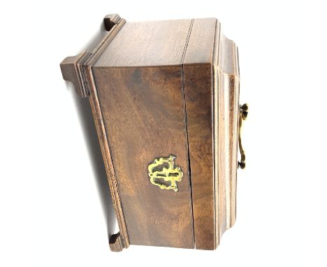 George III mahogany tea caddy of rectangular form with brass handle and key plate on bracket feet L23cm Condition Report & Fu
