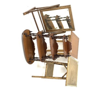 Victorian mahogany graduated four tier wall bracket with turned spindle supports, (H72cm) a 20th century two tier bamboo occa