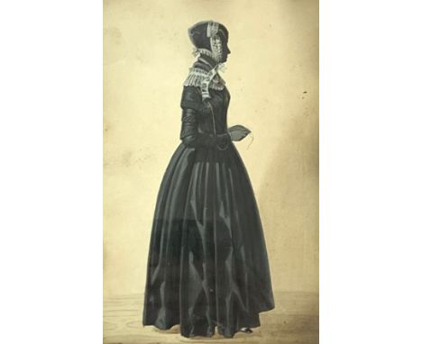 Victorian School Full length portrait of a girl, watercolour  circa 1840 27c x 17cm in rosewood frame Condition Report & Furt