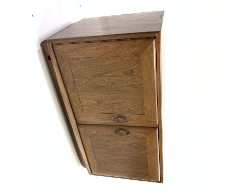 Ercol elm two door side cabinet, fitted with single adjustable glass shelf, W91cm, H56cm, D44cm Condition Report & Further De