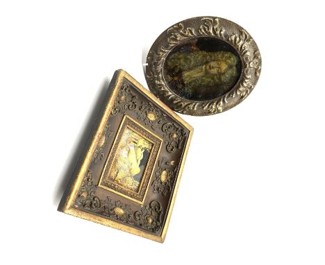 Oval reverse print on glass of George II 16cm x 13cm and another of a Continental landscape Condition Report & Further Detail
