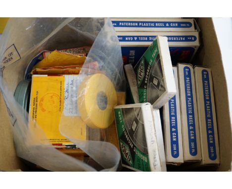A quantity of vintage cine camera film reels including recordings entitled Peter Ustinov, travel footage etc