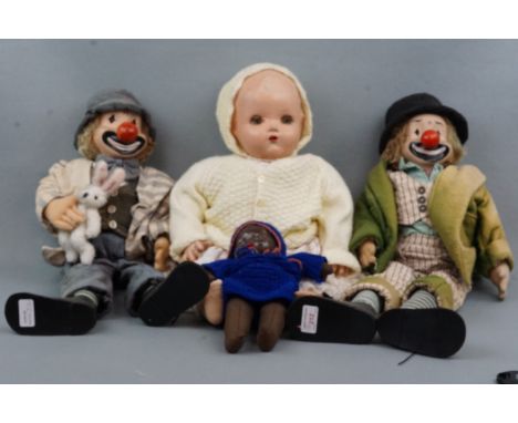 Two vintage dolls and two clowns