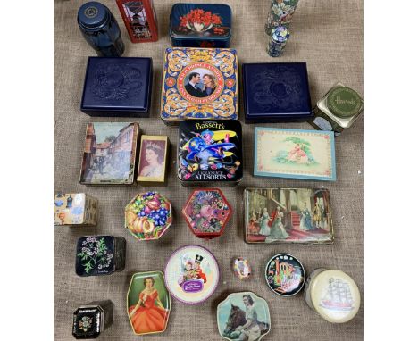 A quantity of vintage and other tins including Horner, Harrods etc.