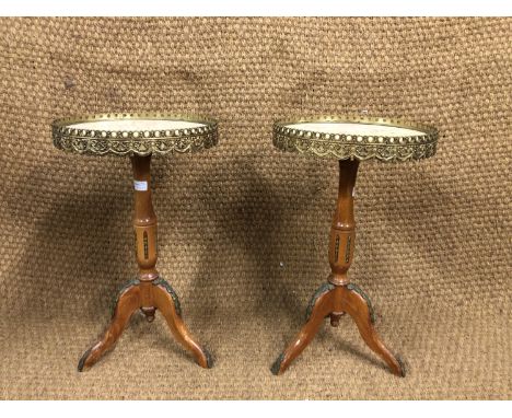 A pair of marble topped lamp / wine tables, 34 cm x 57 cm high