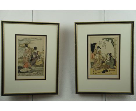 Old reproductions of Meiji Japanese woodblock prints, uniformly double card mounted in Hogarth frames under glass, 39 cm x 30