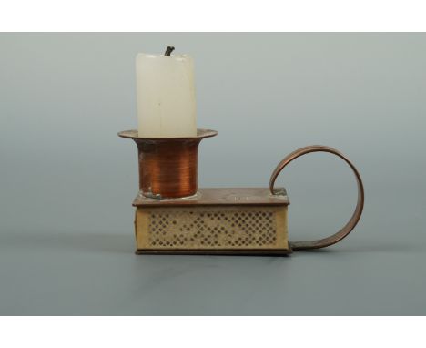 A "Soho Dunny Light" combined matchbox holder and chamber stick manufactured by the Soho Foundry, Sovereign Hill, Ballarat, A