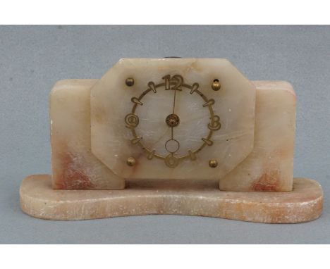 A 1930s Art Deco alabaster mantel clock (a/f)