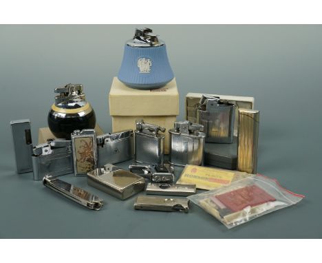 A quantity of vintage Ronson, Colibri, Wedgwood, Sony and other cigarette lighters including a  Ster Narudan novelty pistol l