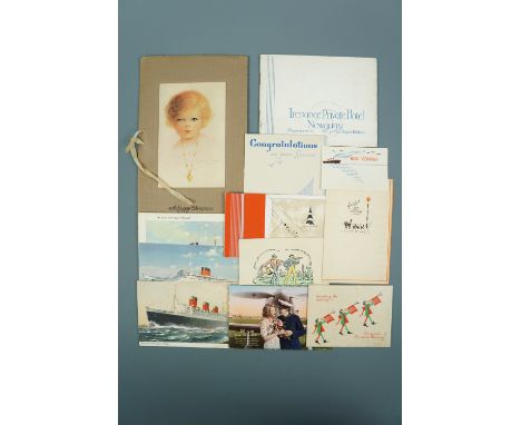 A small quantity of vintage greetings cards, Cunard postcards etc