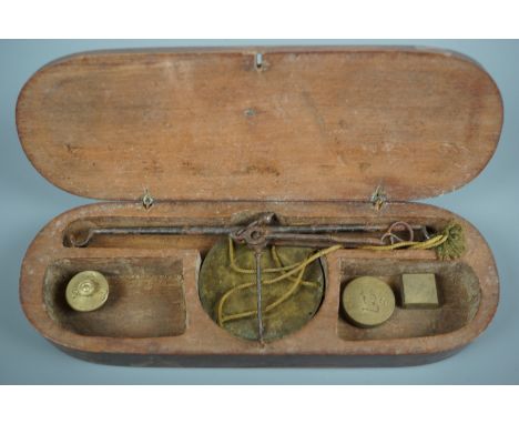 A Georgian set of pocket beam scales, case 17 x 6 cm 