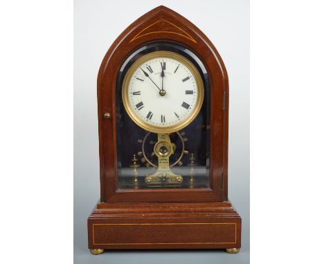A Eureka Clock Co Ltd of London electric mantle clock, No. 9190, patent No. 14614 (1906), in string inlaid mahogany case, 39 