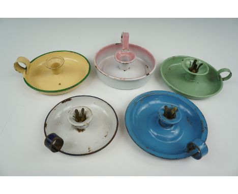 Five enamel chamber sticks