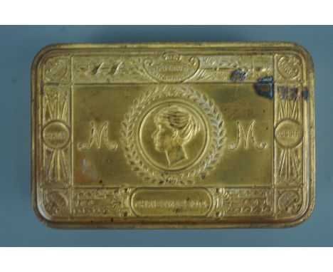 A Princess Mary 1914 gift tine with Buckingham Palace letter and royal portrait cards