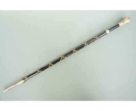 A British army Green Jackets mace bearing electroplate mounts, the ebonized shaft bearing the manufacturer's details and Ordn