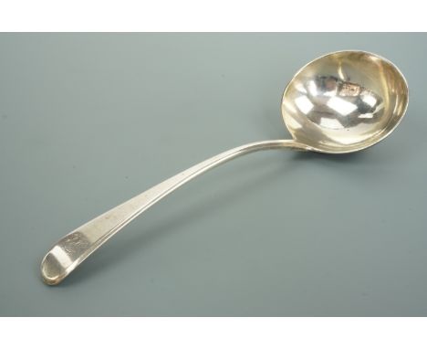 A George III Old English pattern silver sauce ladle, with engraved monogram to the terminal, William Eley and William Fearn, 