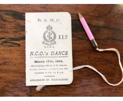 A 1916 RAMC NCO's dance programme and dance card