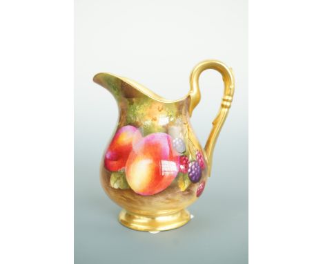 A Royal Worcester small helmet-form fruit study jug, hand decorated by Edward Townsend, 1938, 9.5 cm (free of damage or resto