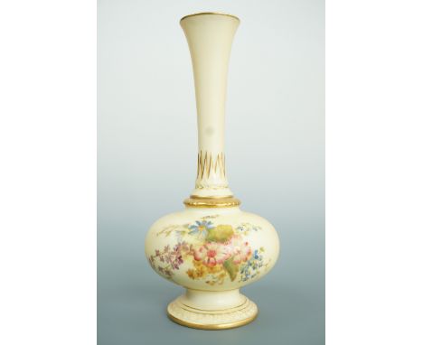 An Edwardian Royal Worcester blush ivory bottle vase, shape 1733, circa 1902, 19.5 cm