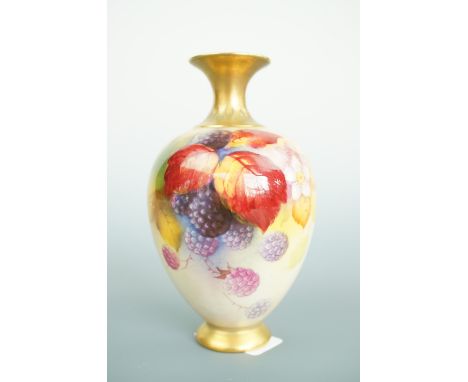 A Royal Worcester fruit study oviform vase hand decorated by Kitty Blake, shape 302, 1937, 12.5 cm (free of damage or restora