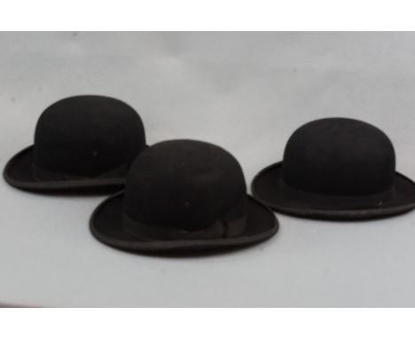 Three vintage bowler hats, (a/f)