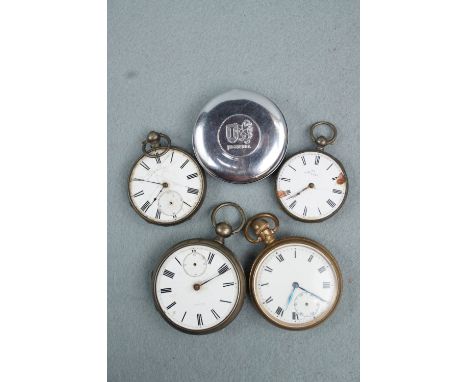 Victorian silver and other pocket watches together with a watch protector