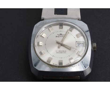 A 1960s Royce stainless steel manual-wind wristwatch, with steel bracelet strap