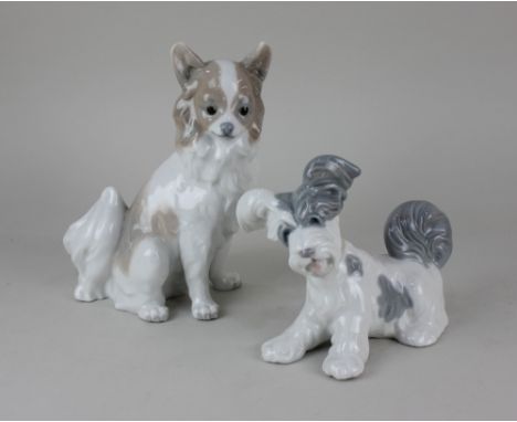 A Lladro porcelain model of a terrier 15cm high, together with a Nao model of a long haired Chihuahua 21cm high