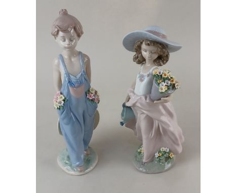 Two Lladro Collectors Society porcelain figures comprising 7676 'A Wish Come True' of a girl holding a basket of flowers and 