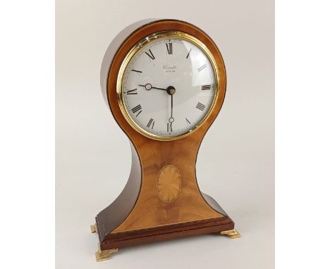 A modern mahogany veneered balloon mantle clock by Comitti of London, battery operated movement 26.5cm high
