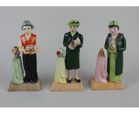Three Manor Limited Editions figures from 'The Pottery Ladies' series comprising Clarice Cliff, no. 165/1000, Susie Cooper, n