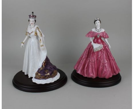A Royal Worcester porcelain limited edition figure of Queen Elizabeth II no. 241 of 4,500 25cm high, with wooden stand and ce