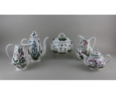 A collection of Portmeirion Botanic Garden oven to table ware comprising teapot, coffee pot, tureen and cover and two jugs