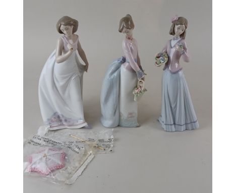 Three Lladro Collectors Society porcelain figures of ladies comprising 7644 'Innocence in Bloom' with signature to base 24cm 