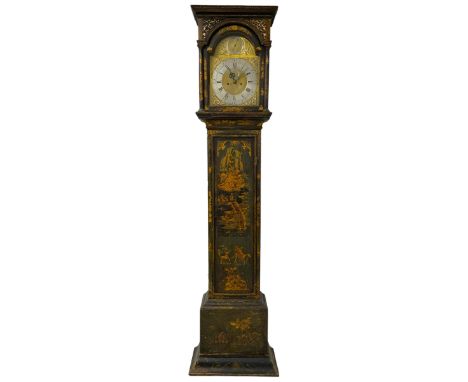 John Smith of York - green lacquered 8-day longcase clock c1750, with a flat-topped pediment above silk backed open fretwork 