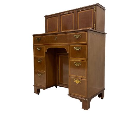 Edwardian mahogany kneehole secretaire desk, with satinwood crossbanding bordered with ebony and boxwood stringing, the recta