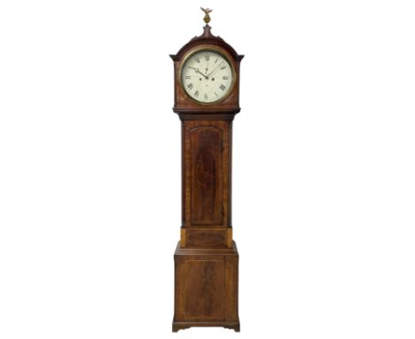 William Anderson of St Andrews - 8-day mahogany drumhead longcase clock c1840, break arch hood surmounted with scroll shaped 