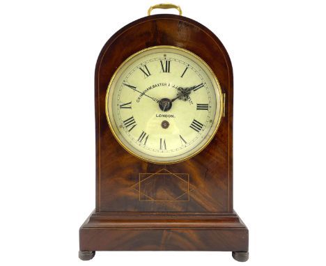 Grimshaw Baxter & Elliot of London - Edwardian single train 8-day fusee mahogany mantle clock, with a round top on a rectangu