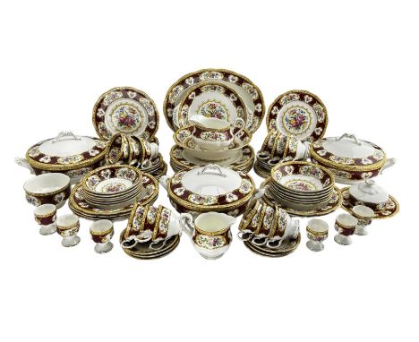 Royal Albert 'Lady Hamilton' pattern table service, comprising six teacups &amp; saucers, six coffee cups &amp; saucers, suga