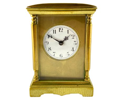 French - late19th century spring driven 8-day table clock, with four bevelled glass panels, brass case with a convex top and 