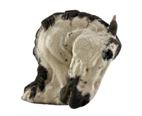 Keza Rudge (British 1966-): Slipcast Raku model of a Horse's head, signed H21cm