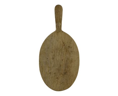 Mouseman - oak cheeseboard, of oval form, the handle with carved with mouse signature, by the workshop of Robert Thompson, Ki