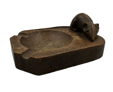 Mouseman - oak ashtray, canted rectangular form carved with mouse signature, by Robert Thompson of Kilburn, L10cm