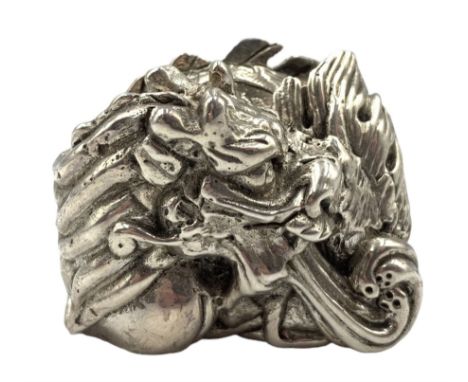 Modern solid silver model of a coiled Dragon, Netsuke style, hallmarked Jon Braganza, London 2015, L4cm x H3cm Condition Repo