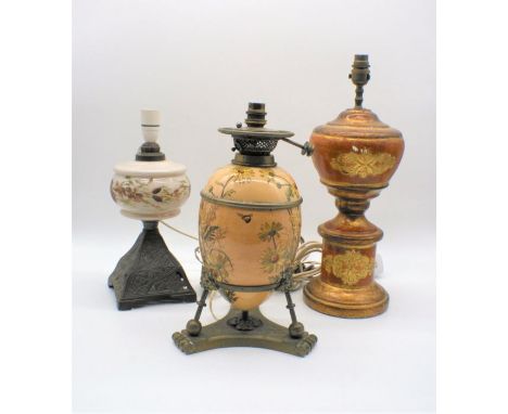 An Aesthetic movement converted oil lamp, chip to base, marked 'Browne &amp; Co, 186 Piccadilly, London', along with another 