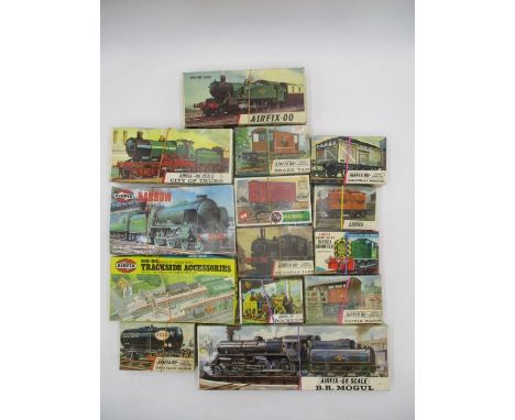 A collection of railway related vintage Airfix OO scale model kits.  Kits (all unchecked) include Harrow,  B. R. Mogul, City 