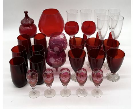 A large collection of vintage ruby glass goblets, beakers, sherry glasses etc. 